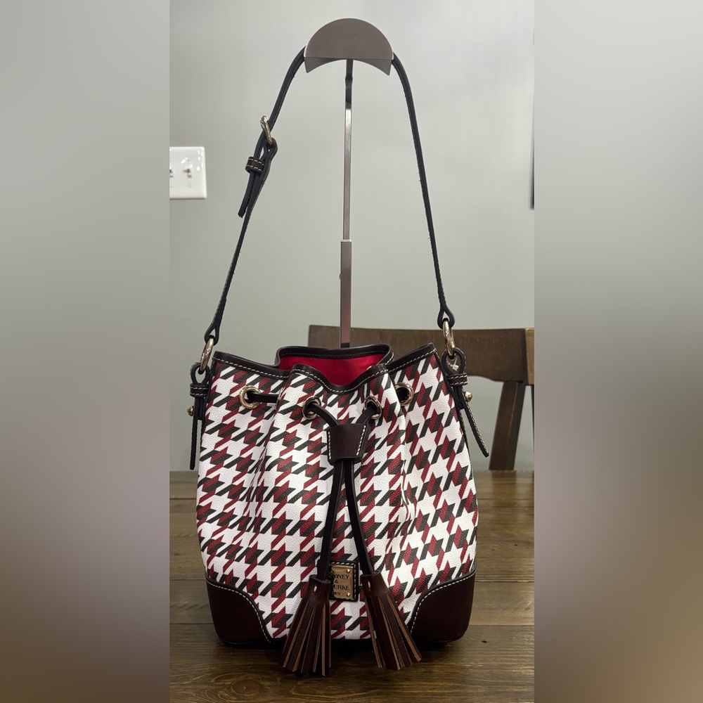 Dooney & Bourke Houndstooth Drawstring Crossbody Bucket Bag - Picture 1 of 14